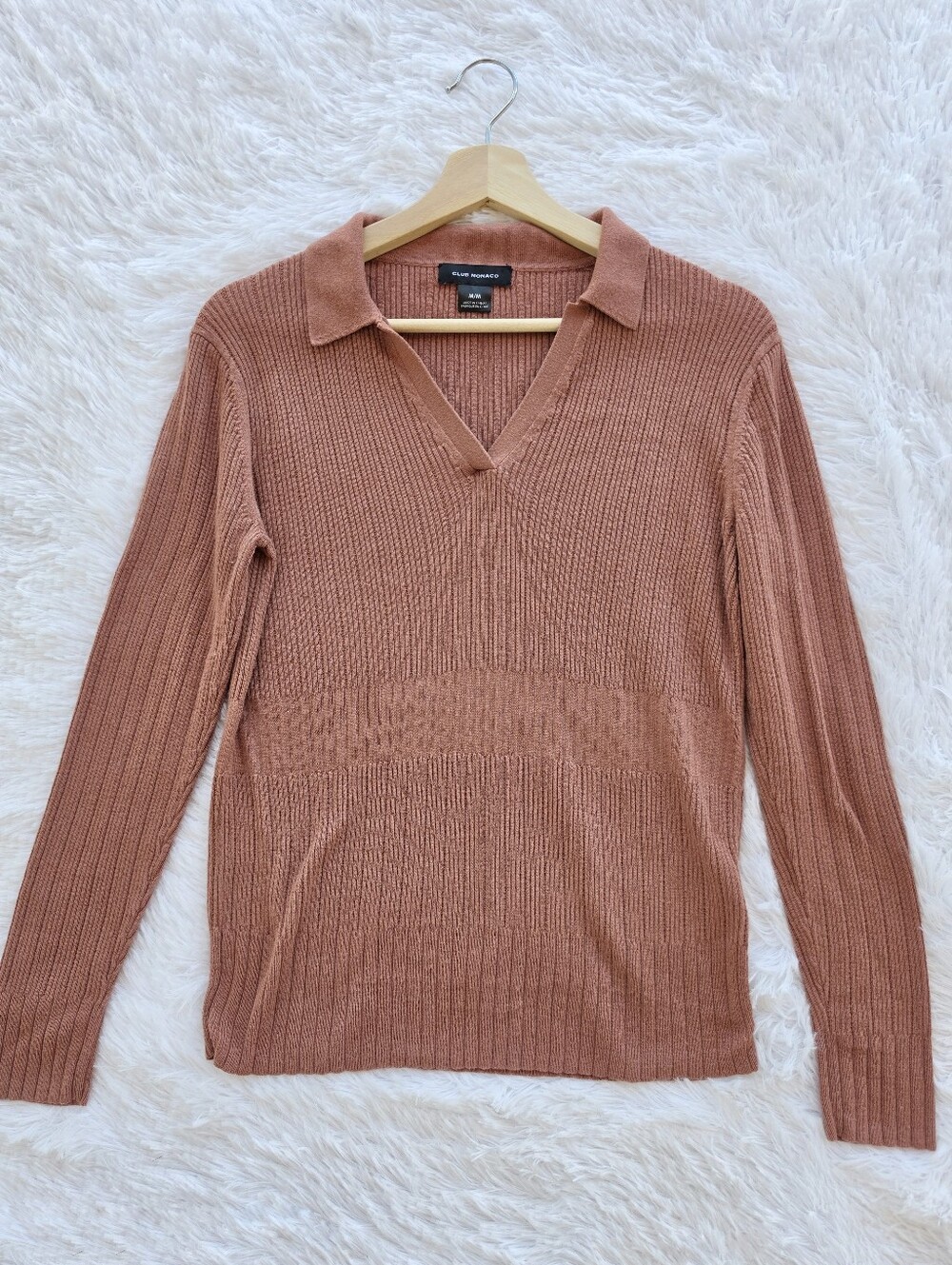 Club‎ Monaco Cedar Brown Everywhere Johnny Collar Knit Sweater Top